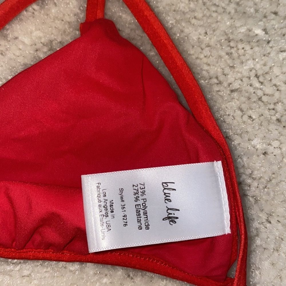 Blue Life Triangle Bikini Top Red Adjustable T-Strap - Picture 6 of 8